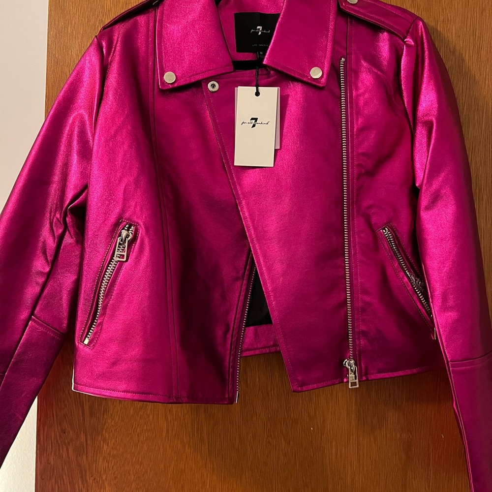 7 For All Mankind Pink Leather Moto Jacket